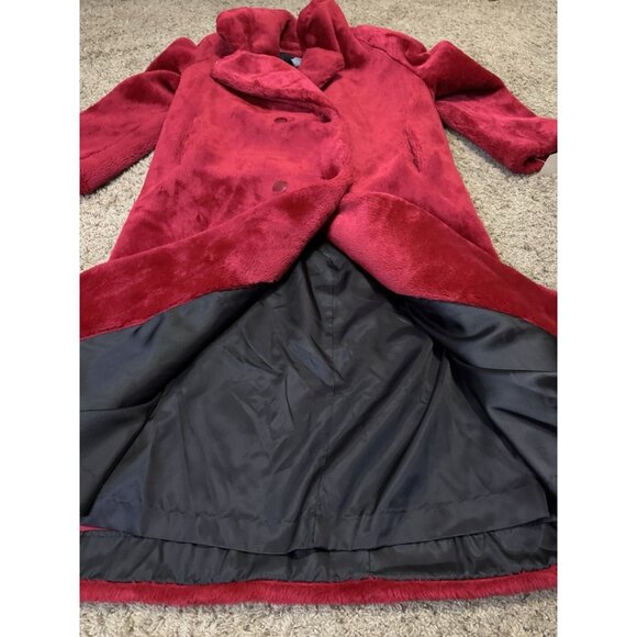 NWT VTG Red Faux Fur Long Line Full Length Duster Coat Mob Wife Glam Hollywood S - Picture 7 of 9